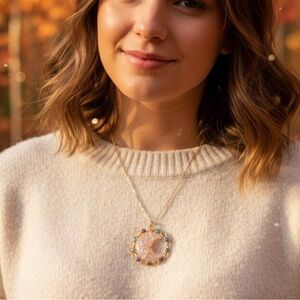 Starlit Serenity: 
Opalite Crescent Moon Necklace with Multi-Color Star Accents